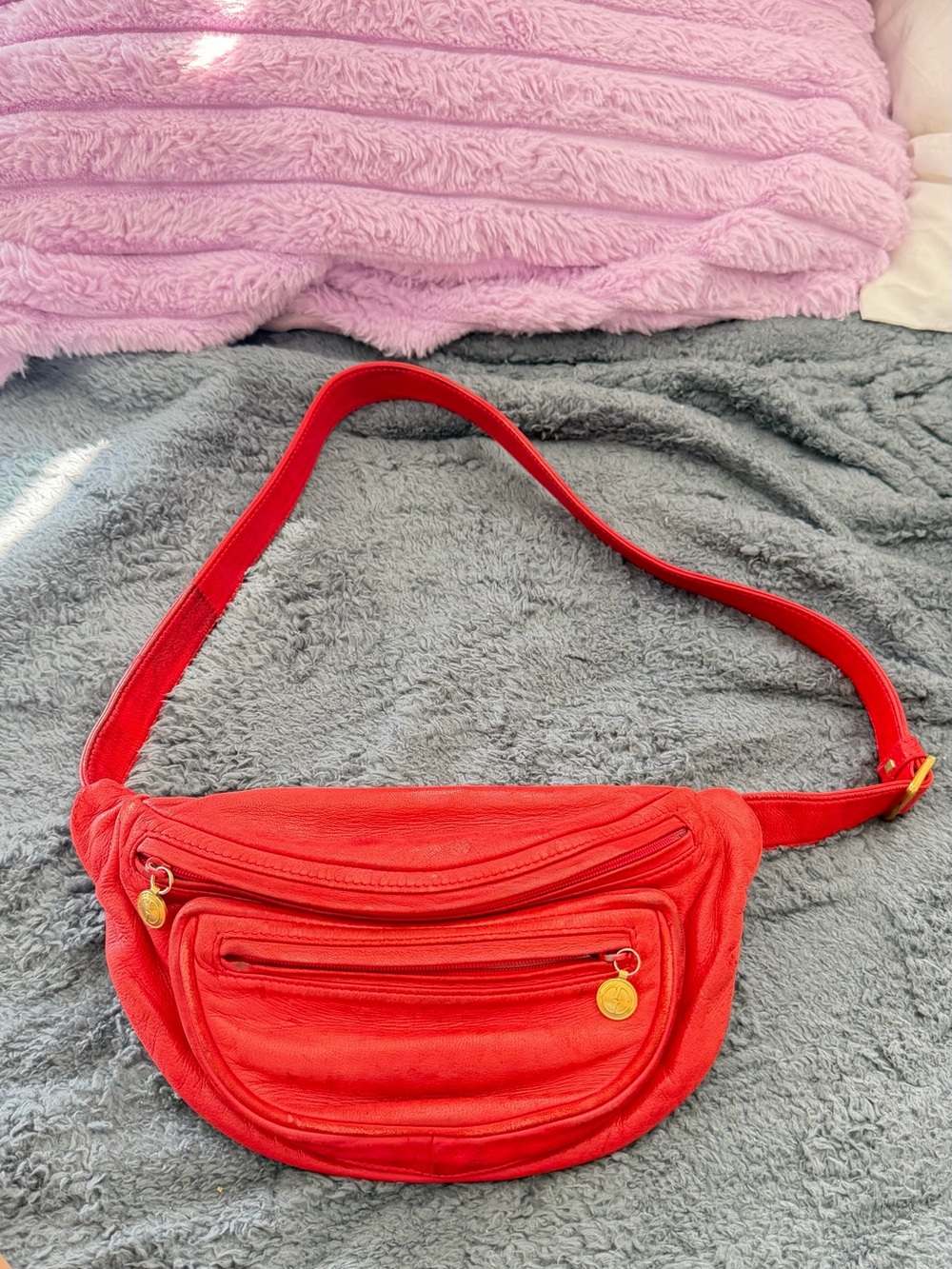 Vintage Gucci Red Leather Belt Bag Fanny Pack Waist Bag